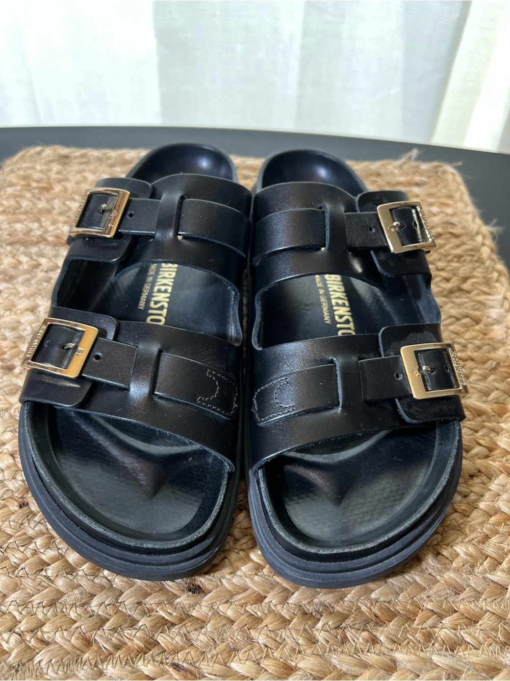 Birkenstock Black Milano Sandals with Gold Buckles - Picture 13 of 13